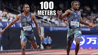 NOAH LYLES VS ZHARNEL HUGHES  Mens 100 Meter Dash  2024 London Diamond League [upl. by Enrica722]