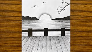 Scenery drawing sketch  Draw easy for beginners  Scenery drawing with pencil [upl. by Htiffirg]