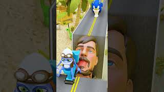 Jump Over Giant MrBeast into Pit vs Mario amp Sonic amp Jax Digital Circus and Shrek Car [upl. by Xenia]