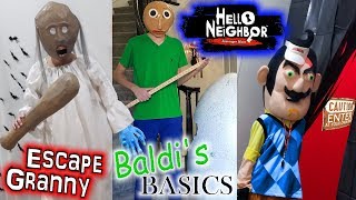 Escape the Babysitter Granny Baldis Basics amp Hello Neighbor in Real Life Pranked Out of Our House [upl. by Dat295]