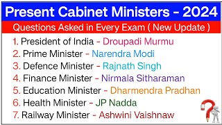 New Cabinet Ministers of India  Current Ministers list  Current Affairs 2024 Top 30 INDIA GK [upl. by Tiffanie]