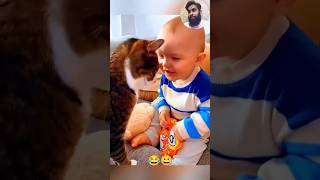 Reaction😀😂cat vs baby funny cat catdogfuns animalshorts cute pets reaction shorts baby [upl. by Anilec98]