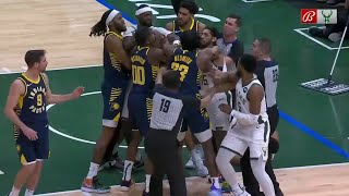 Bucks And Pacers Go At It After Hard Foul On Giannis [upl. by Trula]