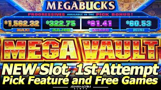 NEW MegaBucks MEGA VAULT Slot Machine  Live Play Jackpot Picking Feature and 2 Free Spins Bonuses [upl. by Zebedee]