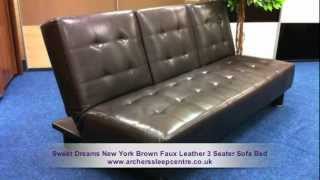 Sweet Dreams New York Brown Faux Leather 3 Seater Sofa Bed [upl. by Amii582]