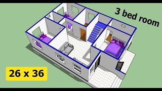 26 x 36 house plan with 3d elevation II 26 x 36 ghar ka naksha II 26 x 36 home design [upl. by Nylsaj]