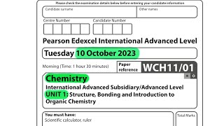 A level  Chemistry  Unit 1  October 2023  Pearson Edexcel [upl. by Eillom944]