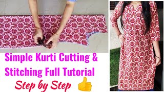 Kurti Cutting and Stitching Step by Step  KurtiSuitkameez Cutting and Stitching Full Tutorial [upl. by Erdnoed]