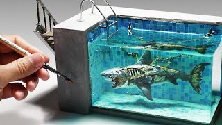 How To Make a Zombie Shark In a Swimming pool Diorama  Polymer Clay  Epoxy resin [upl. by Zoes]