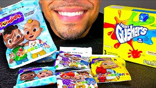 GUSHERS COCOMELON FRUIT SNACKS BABY COMMERCIAL CARTOON VIDEO ASMR NO TALKINGJERRY CANDY [upl. by Sirapal]