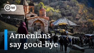 NagornoKarabakh Armenians say goodbye as Azeri troops move in  DW News [upl. by Flossy]