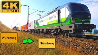 【4K】 Führerstandsmitfahrt Würzburg HBF nach Nürnberg Hafen über DettelbachKitzingenIphofenFürth [upl. by Aicilic187]