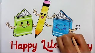 how to draw literacy day poster for kids [upl. by Beaston]