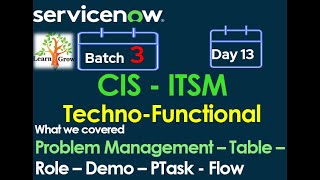 CIS  ITSM Batch 3  Day 13  Problem Management  Table  Role  Demo  Ptask  Flow [upl. by Leanahtan]