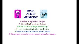 High Alert Drugs  HIGH ALERT MEDICINE  High Risk Medicine list  Low therapeutic Index Drugs [upl. by Sharl]