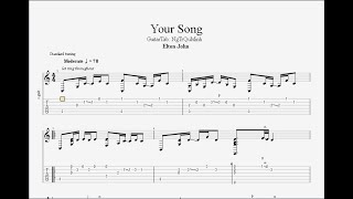 Elton John YourSong  GuitarSoloTAB [upl. by Sirromal118]