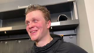 Valtteri Puustinen talks about first NHL goal in win over Islanders [upl. by Shanks]