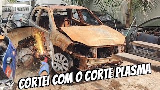 CARRO QUEIMADO É MAIS DIFÍCIL DE DESMONTAR  CORTEI TUDO COM O CORTE PLASMA HARDCUT 52 [upl. by Neelyak]