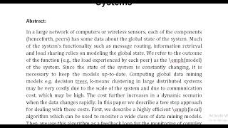 A Generic Local Algorithm for Mining Data Streams in Large Distributed Systems [upl. by Lebezej]