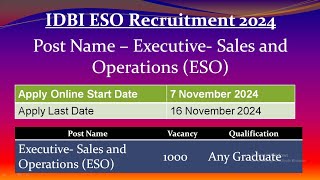 IDBI ESO Recruitment 2024 [upl. by Reaht622]