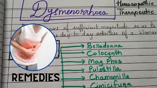 Dysmenorrhoea Homoeopathic Therapeutics  Belladonna Colocynth Mag Phos Cimicifuga Pulsatilla [upl. by Aneeuqahs]