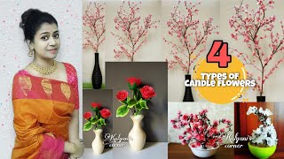 4 Types Of Candle Flowers From Wax Liquid  Candle Flower Making  Wax Flower Making  Candle craft [upl. by Neron]