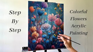 How to PAINT Colorful Flowers  ACRYLIC PAINTING 🌸 [upl. by Gifford]