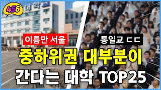 중하위권 거의 대부분이 간다는 대학 TOP25 취업률등록금경쟁률 [upl. by Vaasta]