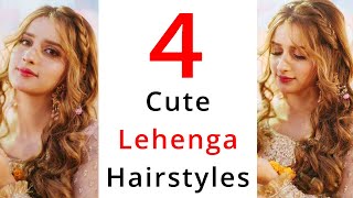 4 Cute Hairstyles For Lehenga  New Open Hairstyle  Simple Hairstyle [upl. by Elka809]