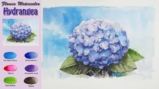 Basic flower watercolor Blue hydrangea Arches rough wetinwet NAMIL ART [upl. by Aymik726]