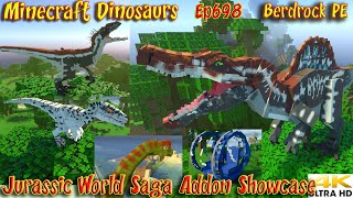 Jurassic World Saga Addon Dinosaur Showcase Bedrock PE Minecraft Dinosaurs Ep698 [upl. by Fiden962]