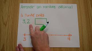 Mathématique  arrondir un nombre décimal à lunité près avec la droite numérique [upl. by Nhtanhoj]