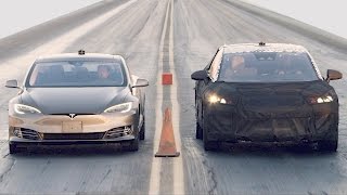 Tesla Model S P100D vs Faraday Future FF 91 vs Bentley Bentayga vs Ferrari 488 GTB [upl. by Ehttam]