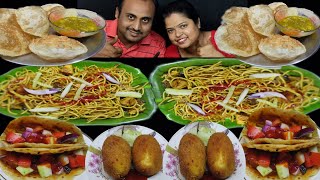 STREET FOOD EATING CHALLENG  CHICKEN CHOWMEIN CHICKEN TACOS EGG DEVIL KACHORI EATING COMPETITION [upl. by Brahear]