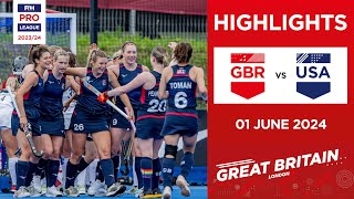 FIH Hockey Pro League 202324 Highlights  Great Britain vs USA W  Match 1 [upl. by Ylelhsa]