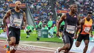 Olympic champ Jacobs taken down in wide open Oslo 100m final  NBC Sports [upl. by Esorlatsyrc]