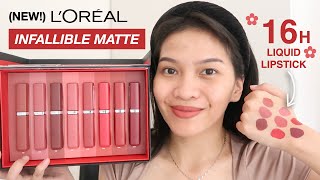 LOREAL INFALLIBLE MATTE RESISTANCE LIQUID LIPSTICK SWATCHES Ratu Adellya [upl. by Alexandro]