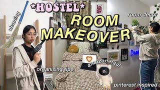 ROOM TRANSFORMATION hostel room✨🪴 pinterest inspired amazon haul cleaning decorating [upl. by Ahsil]