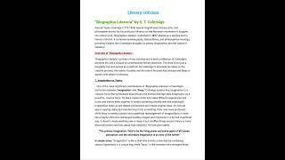 biografia literariast Coleridgeliterary criticismliterary notes [upl. by Adnamma]