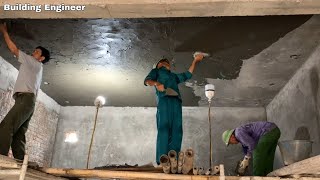 Traditional Craft Technique of Rendering Sand and Cement Below Reinforced Concrete Ceiling [upl. by Ardnac]