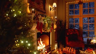 Stay Warm And Cozy This Christmas  Fireplace Ambience  Blizzard amp Fireplace Sound  4K  8Hours [upl. by Katee]