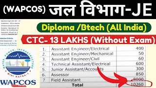 Wapcos Jal Vibhag JE Recruitment 2024  Freshers Jobs  All India Jobs  Diploma Jobs MNC Jobs 2024 [upl. by Argyle]