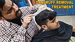 Dandruff removal asmr and hair treatment by biswajit barber  Indian barber Relaxing dandruff remove [upl. by Humbert710]