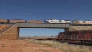 SD70s Dash 8s Dash 9s SD40s Five trains over 700 cars  Australian trains and railroading [upl. by Tilly]