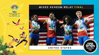 US team gets it in the mixed 4x400m relay 🫡  World Athletics Relays Bahamas 24 [upl. by Odyssey364]