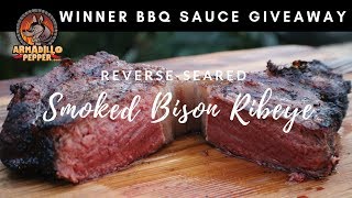 Smoked Bison Ribeye Steak on Pellet Grill  ReverseSeared Bison Ribeye [upl. by Assenev159]