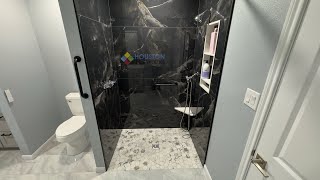 Complete Turnkey Bathroom Renovation with a Curbless Shower Floor blacktile [upl. by Cl]