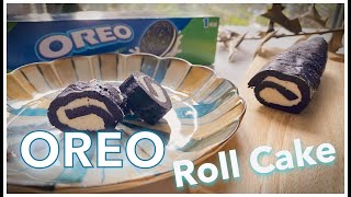 「免烤箱蛋糕」超簡單 oreo 奧利歐 蛋糕捲 ～ 只需要兩種材料  Oreo Cookie Cake Roll Recipe [upl. by Hannad629]