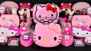 Hello KITTY SLIME  Mixing Makeup Glitter and Beads into Clear Slime ASMR Slime [upl. by Megan]