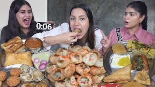 Round Vs Square Vs Triangle Food Challenge  Golgappa Momos Hot Dog Samosa Pav Bhaji paties etc [upl. by Mandle]